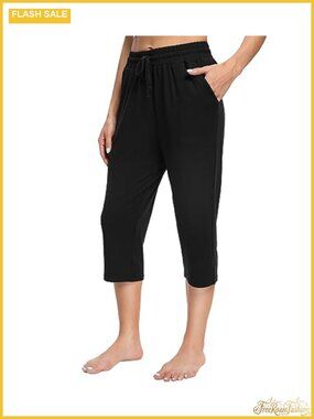 Women's Yoga Capri Pants High Waisted Loose Fit with Pockets